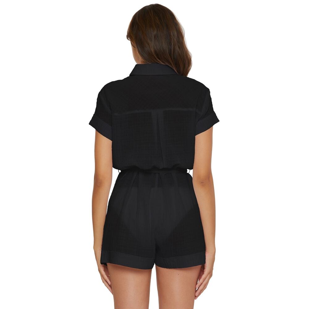 Becca Rebecca Virtue Cabana Sheer Black Belted Romper Beach Coverup Size Large - Picture 4 of 11